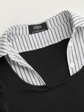 Cotton-blend Stripe Contrast Short Sleeve Bodycon Mini Dress