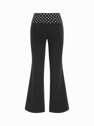 High Stretch Cotton-blend Low Rise Polka Dot Flared Trousers