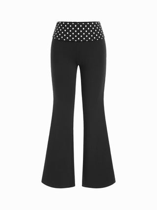 High Stretch Cotton-blend Low Rise Polka Dot Flared Trousers