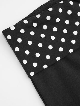 High Stretch Cotton-blend Low Rise Polka Dot Flared Trousers
