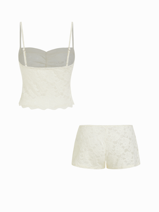 Lace Sweetheart Crop Top & Low Rise Shorts Loungewear Set