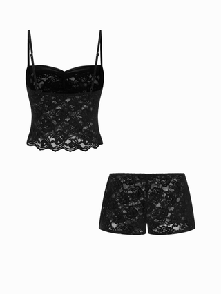 Lace Sweetheart Crop Top & Low Rise Shorts Loungewear Set