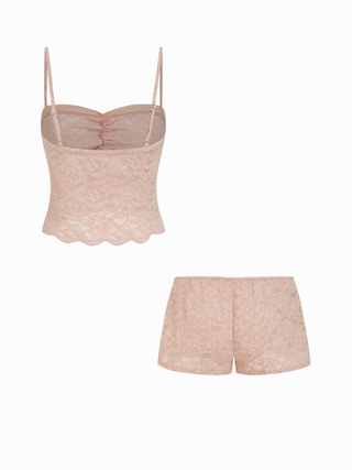 Lace Sweetheart Crop Top & Low Rise Shorts Loungewear Set
