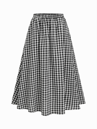 Cotton Button Top &  Gingham A-line Maxi Skirt Set