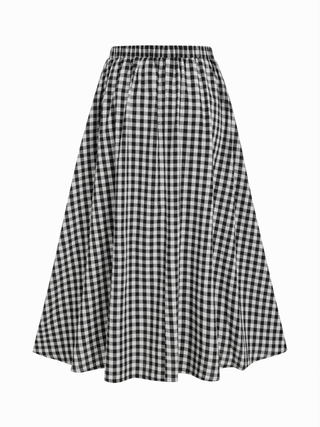 Cotton Button Top &  Gingham A-line Maxi Skirt Set