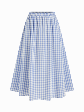 Cotton Button Top &  Gingham A-line Maxi Skirt Set