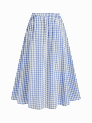 Cotton Button Top &  Gingham A-line Maxi Skirt Set