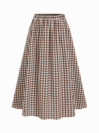 Cotton Button Top &  Gingham A-line Maxi Skirt Set