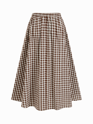 Cotton Button Top &  Gingham A-line Maxi Skirt Set
