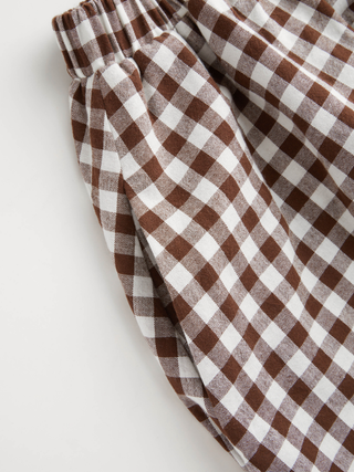 Cotton Button Top &  Gingham A-line Maxi Skirt Set