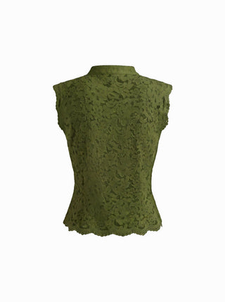 Lace Mandarin Collar Guipure Split Tank Top