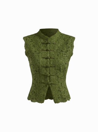 Lace Mandarin Collar Guipure Split Tank Top