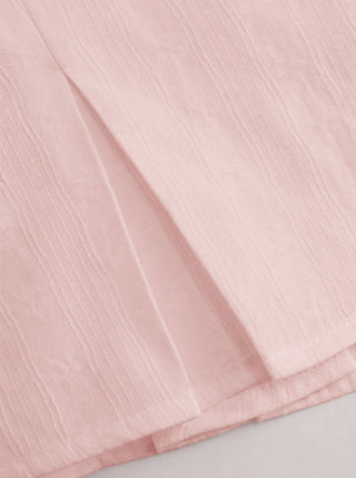 Cotton-blend Textured Boat Neck Puff Sleeve Button Through Peplum Blouse