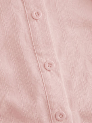 Cotton-blend Textured Boat Neck Puff Sleeve Button Through Peplum Blouse