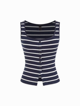 Cotton-blend Stripe Scoop Neck Tank Top & Low Rise Mini Skirt Set