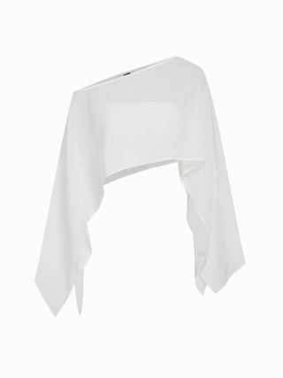 Chiffon Polka Dot Boat Neck Cloak Sleeve Oversized Poncho Blouse & Bandeau