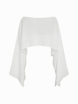 Chiffon Polka Dot Boat Neck Cloak Sleeve Oversized Poncho Blouse & Bandeau