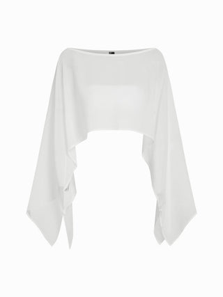 Chiffon Polka Dot Boat Neck Cloak Sleeve Oversized Poncho Blouse & Bandeau