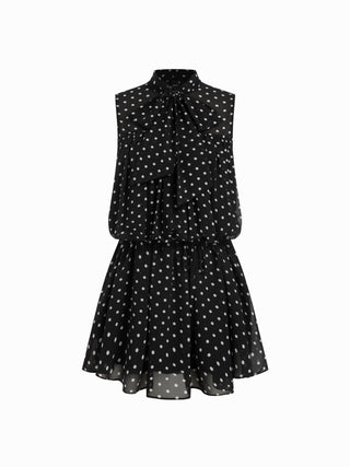 Chiffon Stand Collar Drawstring Ruffled A-line Mini Dress With Scarf