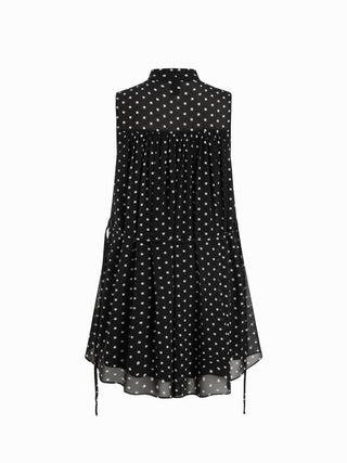 Chiffon Stand Collar Drawstring Ruffled A-line Mini Dress With Scarf