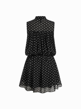 Chiffon Stand Collar Drawstring Ruffled A-line Mini Dress With Scarf