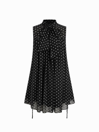 Chiffon Stand Collar Drawstring Ruffled A-line Mini Dress With Scarf