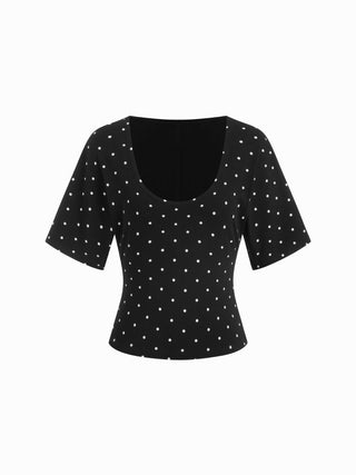 Cotton-blend U-neckline Short Bell Sleeve Tee
