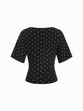 Cotton-blend U-neckline Short Bell Sleeve Tee