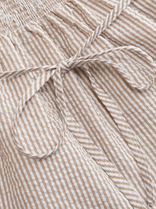 Cotton Stripe V-Neck Lace Panel Button Tie Back Peplum Cami Top