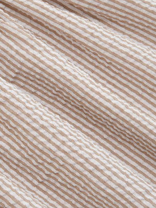 Cotton Stripe V-Neck Lace Panel Button Tie Back Peplum Cami Top