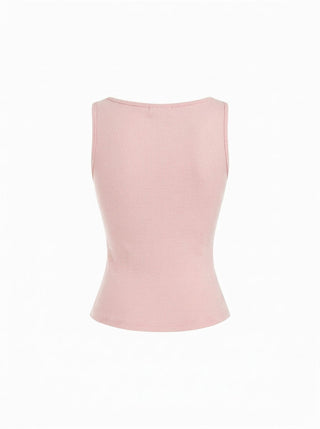 Cotton Scoop Neck Button Front Asymmetrical Hem Crop Top