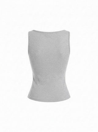 Cotton Scoop Neck Button Front Asymmetrical Hem Crop Top