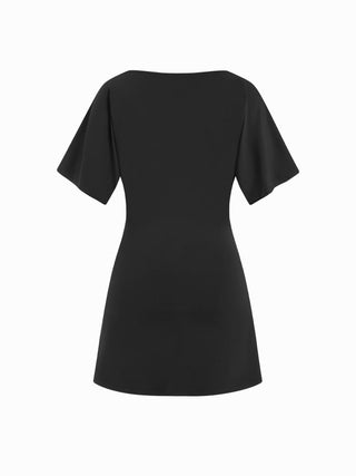 Boat Neck Short Sleeve Ruched A-line Mini Dress
