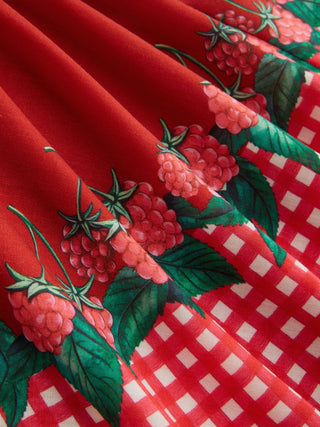 Gingham Fruit Print Knotted Crisscross Back Mini Dress