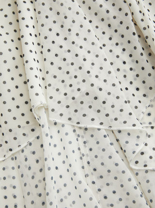 Chiffon Halter Neckline Polka Dot Ruffled Hem Ruched Maxi Dress