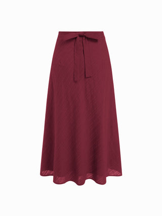 Cotton V-Neck Button Front Peplum Top & Mid Rise A-line Maxi Skirt Set With Belt