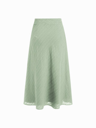 Cotton V-Neck Button Front Peplum Top & Mid Rise A-line Maxi Skirt Set With Belt