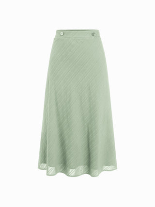 Cotton V-Neck Button Front Peplum Top & Mid Rise A-line Maxi Skirt Set With Belt