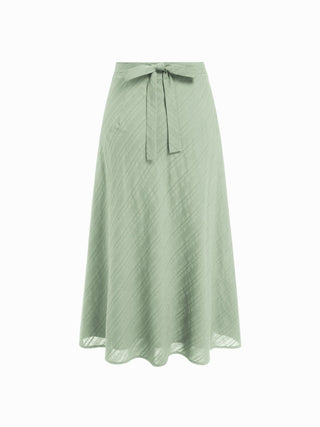 Cotton V-Neck Button Front Peplum Top & Mid Rise A-line Maxi Skirt Set With Belt