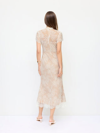 Lace Mandarin Neck Mermaid Midi Dress