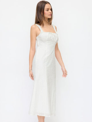 Cotton Eyelet Square Neck Bowknot Mermaid Maxi Dress