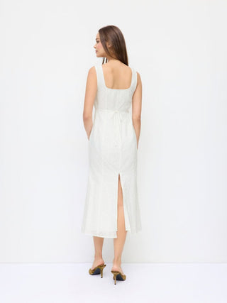 Cotton Eyelet Square Neck Bowknot Mermaid Maxi Dress