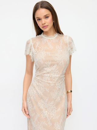 Lace Mandarin Neck Mermaid Midi Dress
