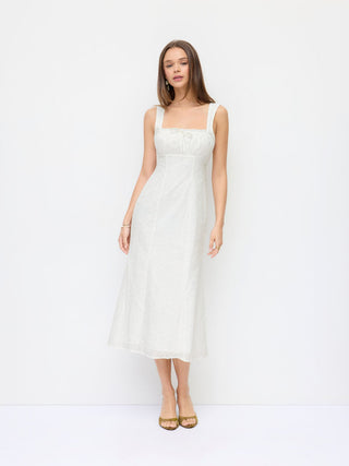 Cotton Eyelet Square Neck Bowknot Mermaid Maxi Dress