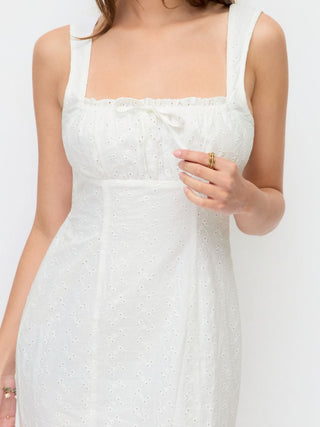 Cotton Eyelet Square Neck Bowknot Mermaid Maxi Dress