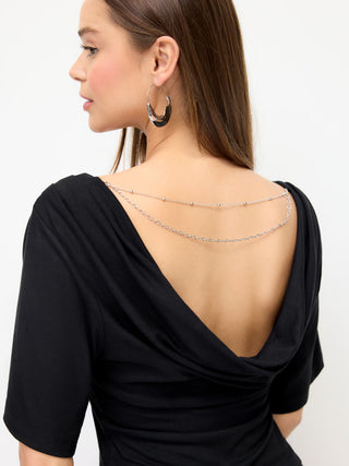 Scoop Neck Batwing Sleeve Backless Metal Detail Top