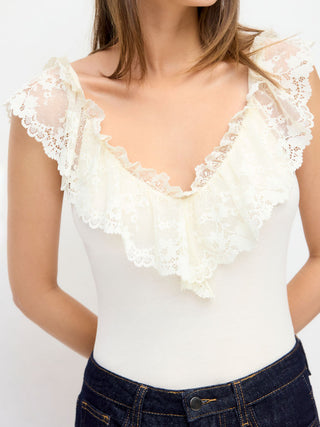 Lace Trim V-neck Ruffled Bodysuit