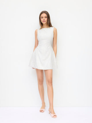 Boat Neck Sleeveless Lace A Line Mini Dress