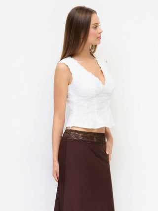 V-Neck Floral Scalloped Trim Lace Corset Top