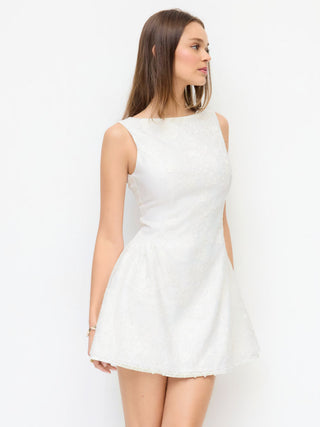 Boat Neck Sleeveless Lace A Line Mini Dress